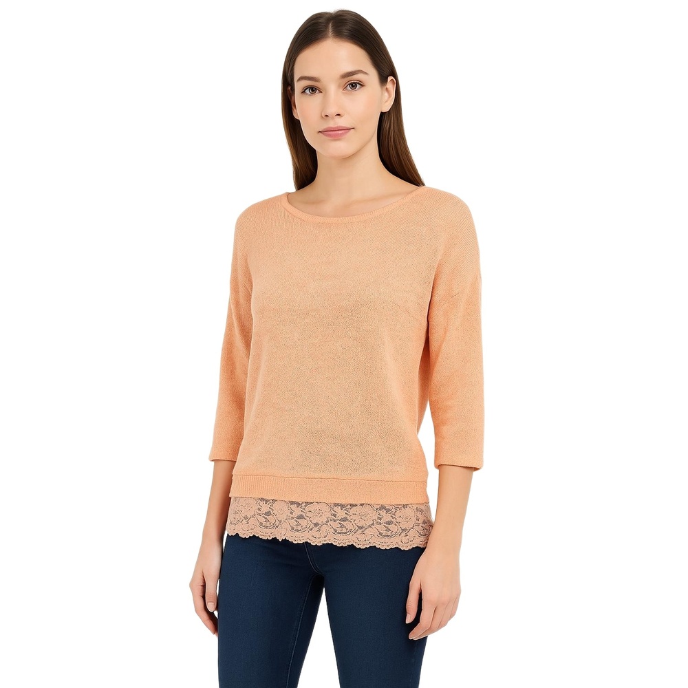 MINE Orange Pullover Half‎ Sleeve Textured Knit Sweater Womens Medium